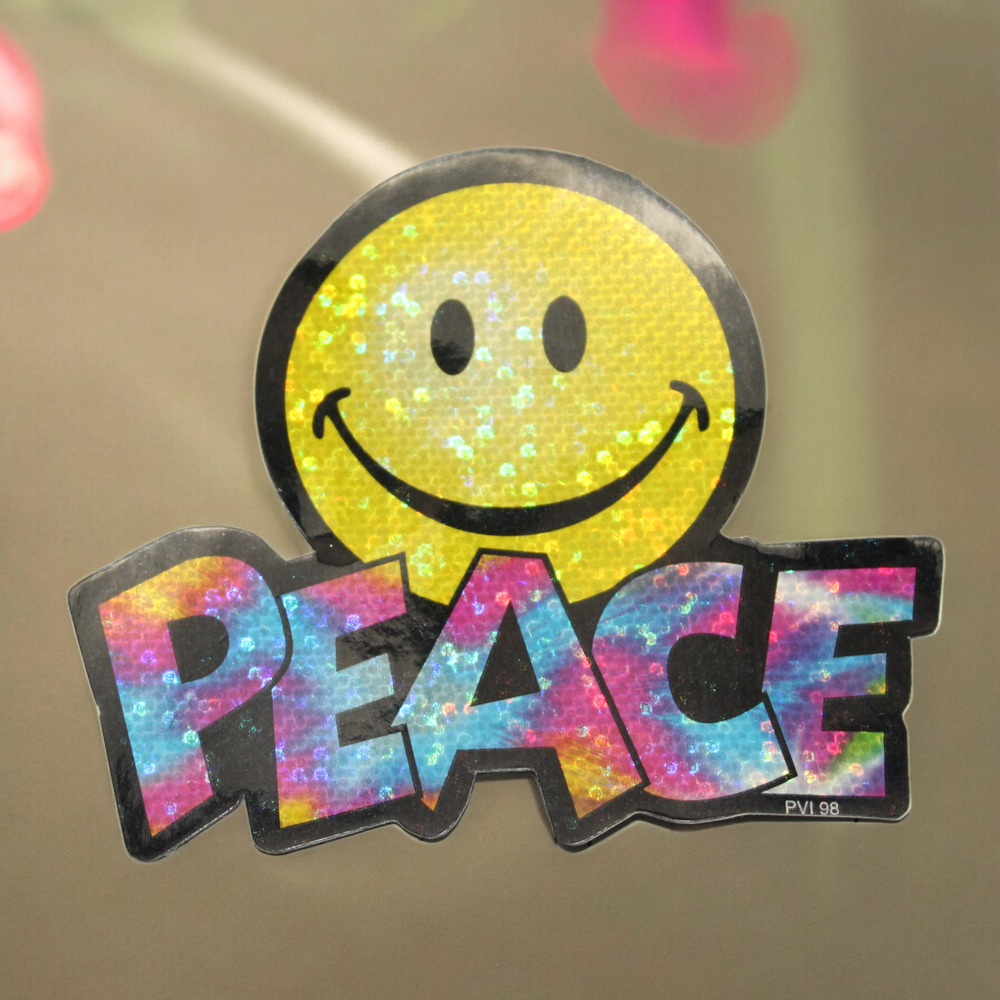 Vintage Peace Smile Face Glitter Shimmer Vending Machine Sticker PVI 98